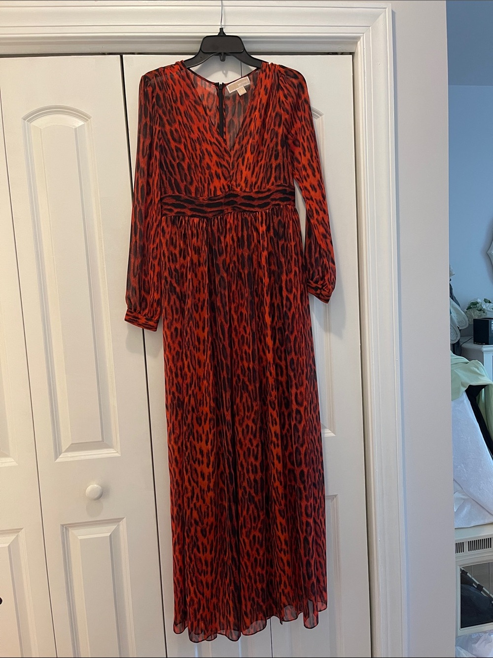 Michael Kors Red and Black Leopard-Print Maxi Dress